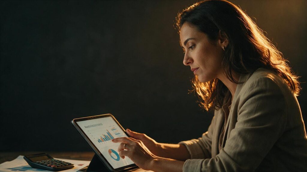 Empreendedora revisando o orçamento de anúncios no Google Ads - Dellgrappo