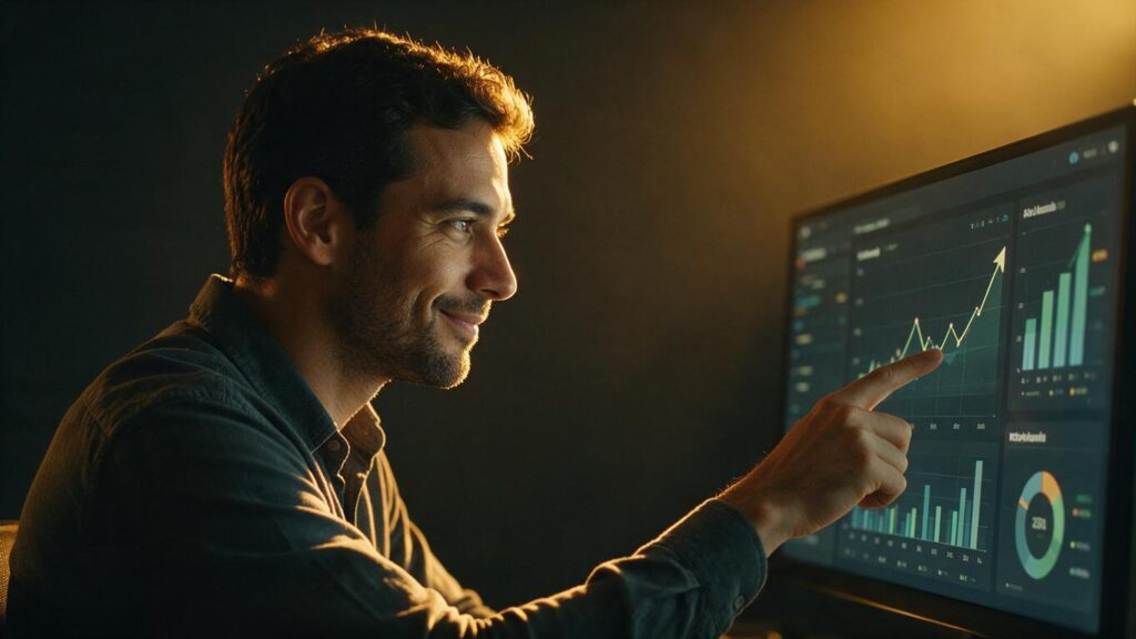 Analista apontando resultados de marketing de performance - Dellgrappo