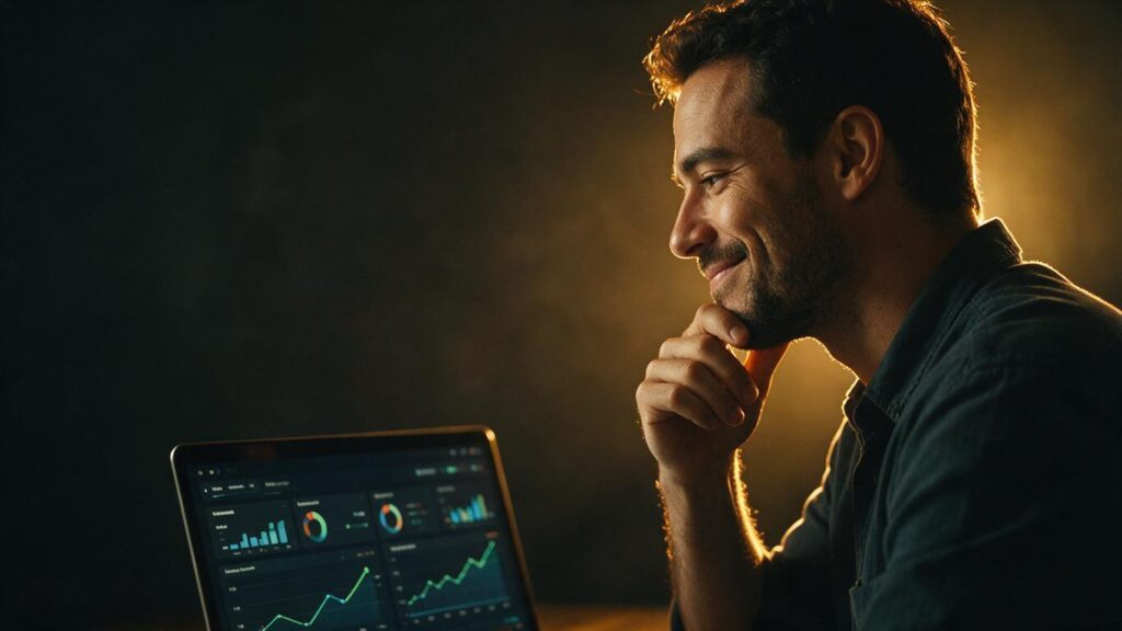 Empreendedor analisando resultados de tráfego pago e orgânico - Dellgrappo